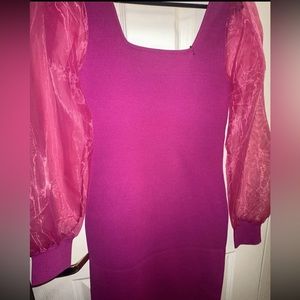 House of Harlow 1960 Pink Fuchsia Sheer Puff Sleeves Knit Dress sz XsNEW Tags